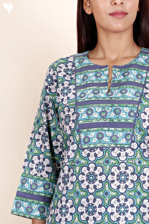 Bizzy Lizzy Kurta Pant Set With Kota Dupatta In Block Print